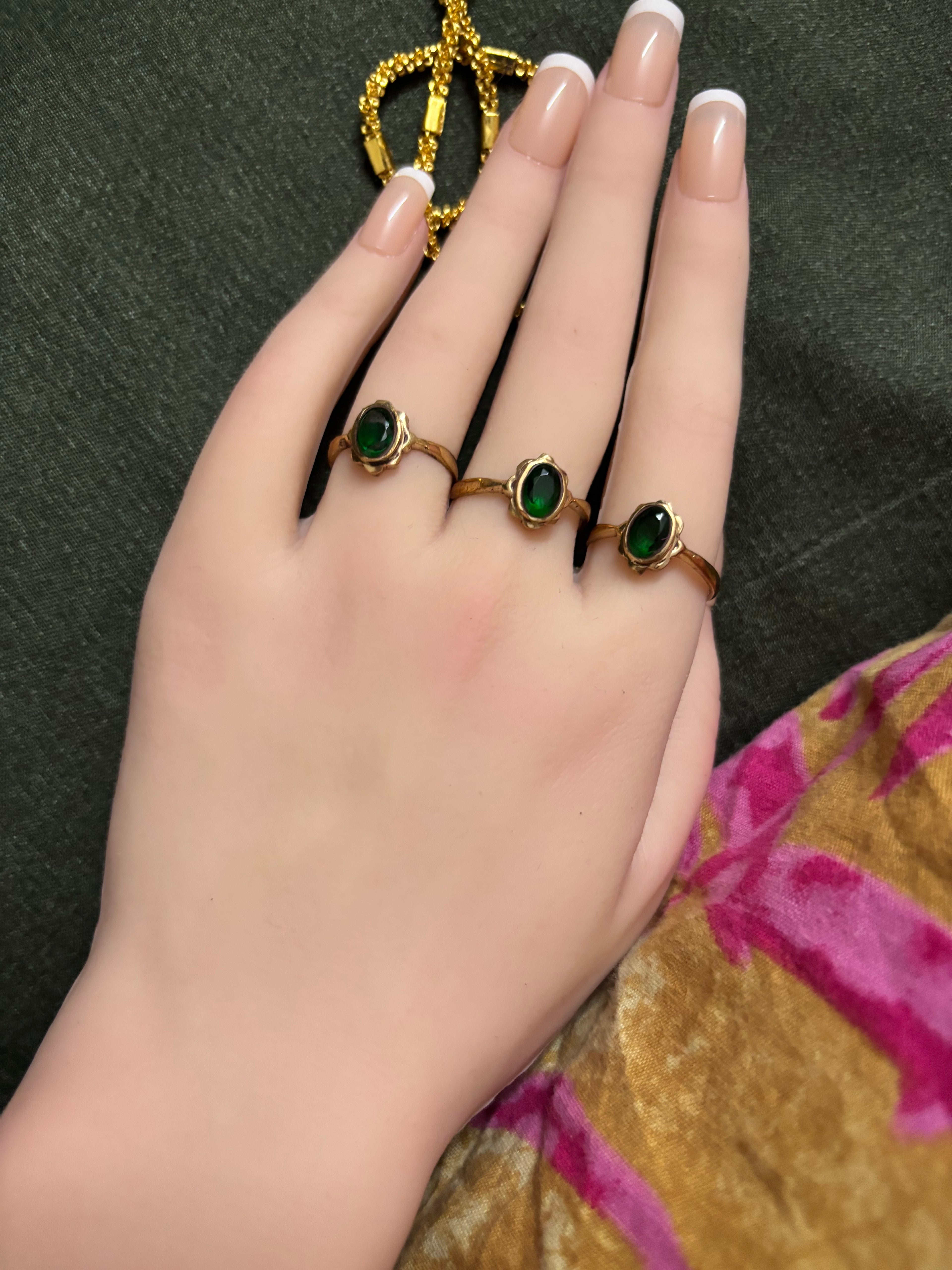 Pure pancha loha green stone ring