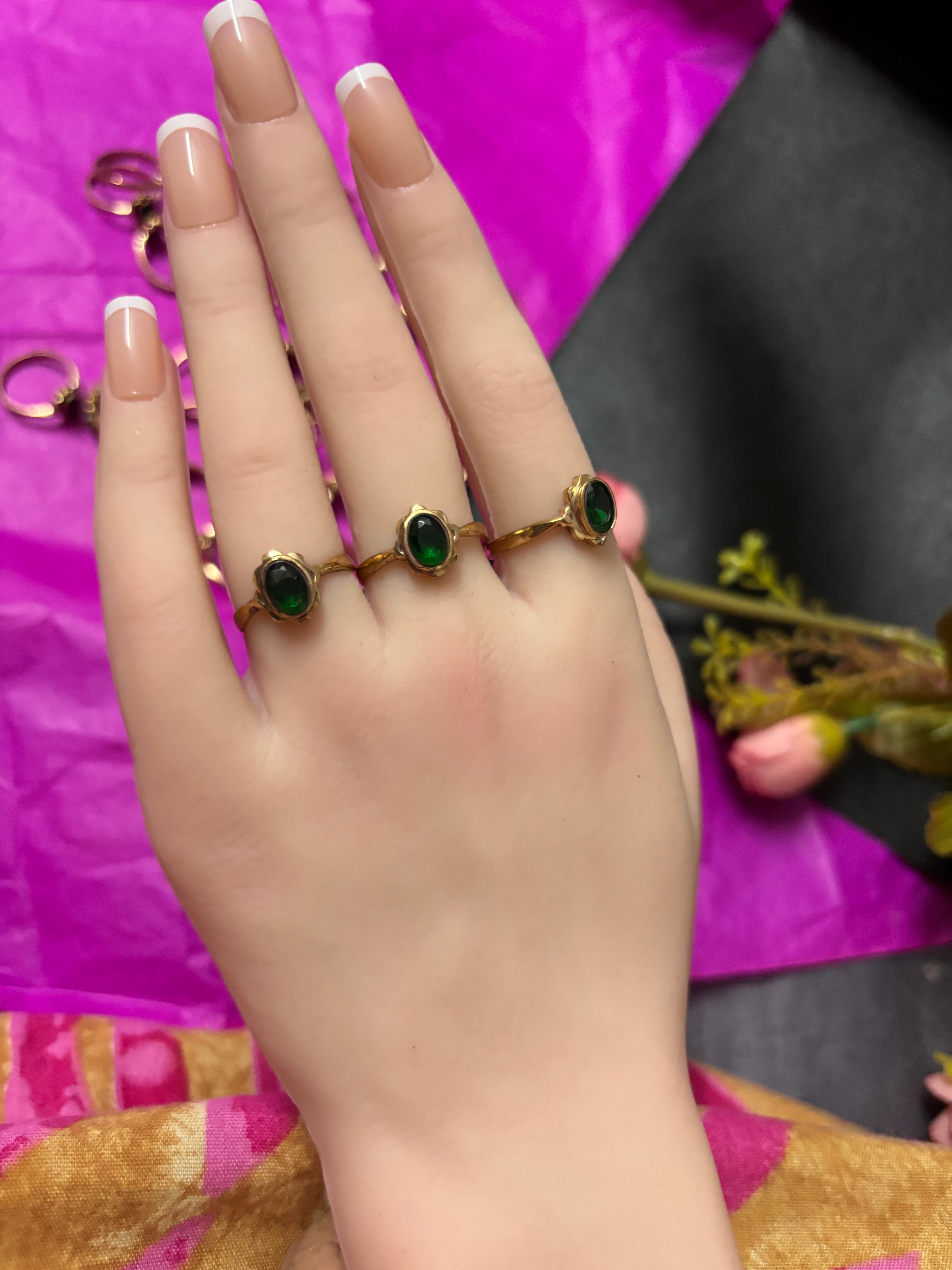 Pure pancha loha green stone ring