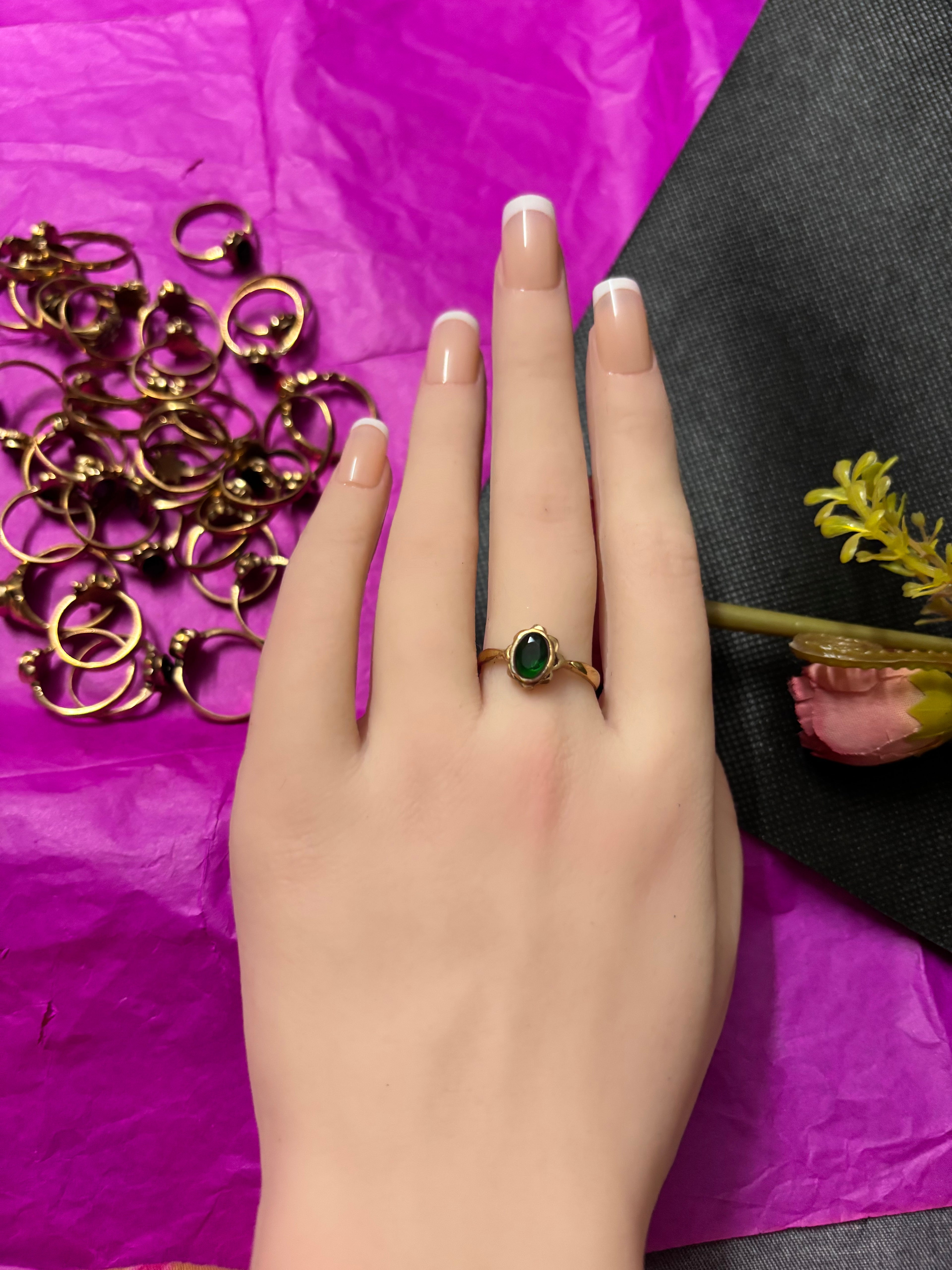 Pure pancha loha green stone ring