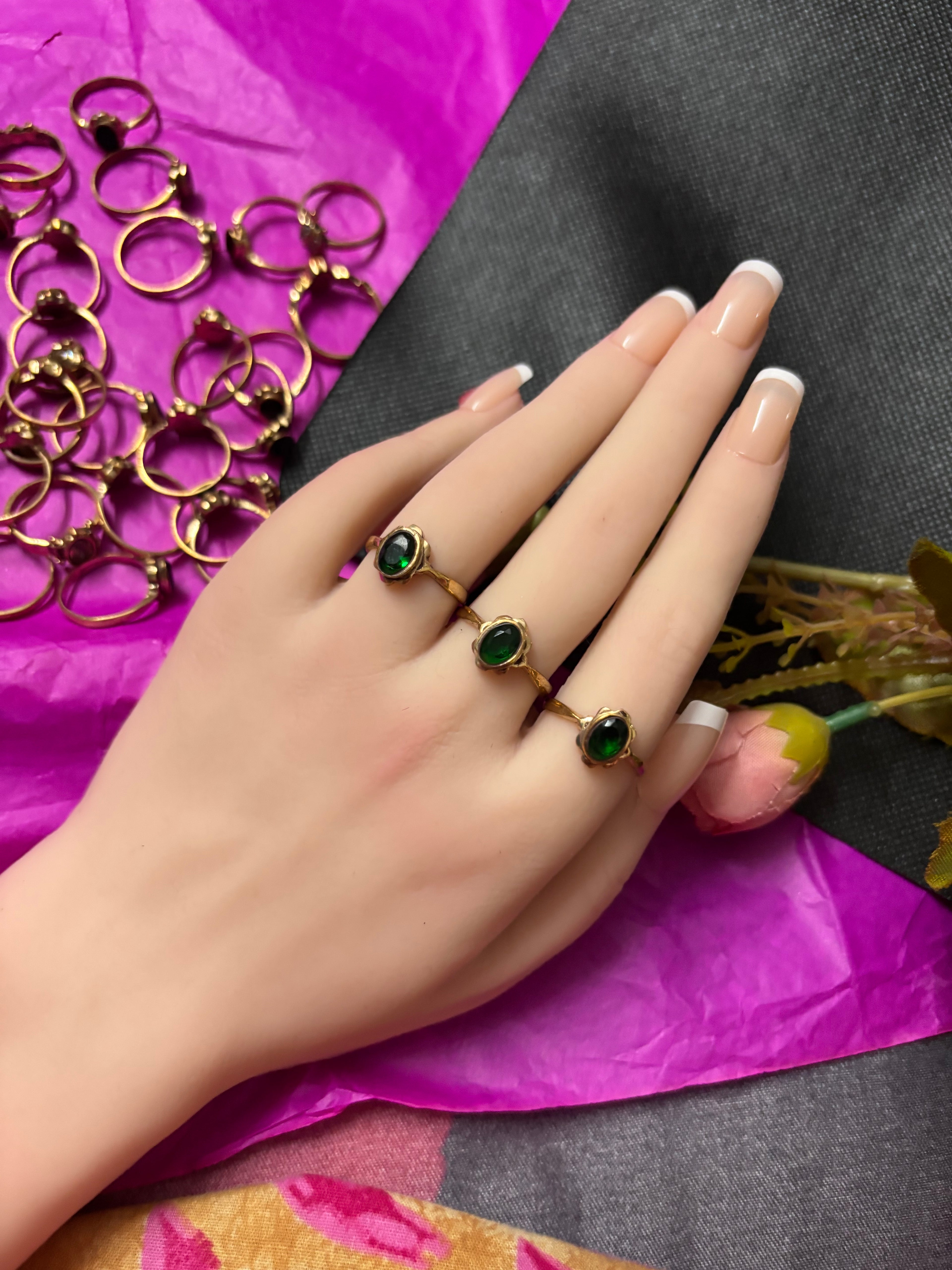 Pure pancha loha green stone ring