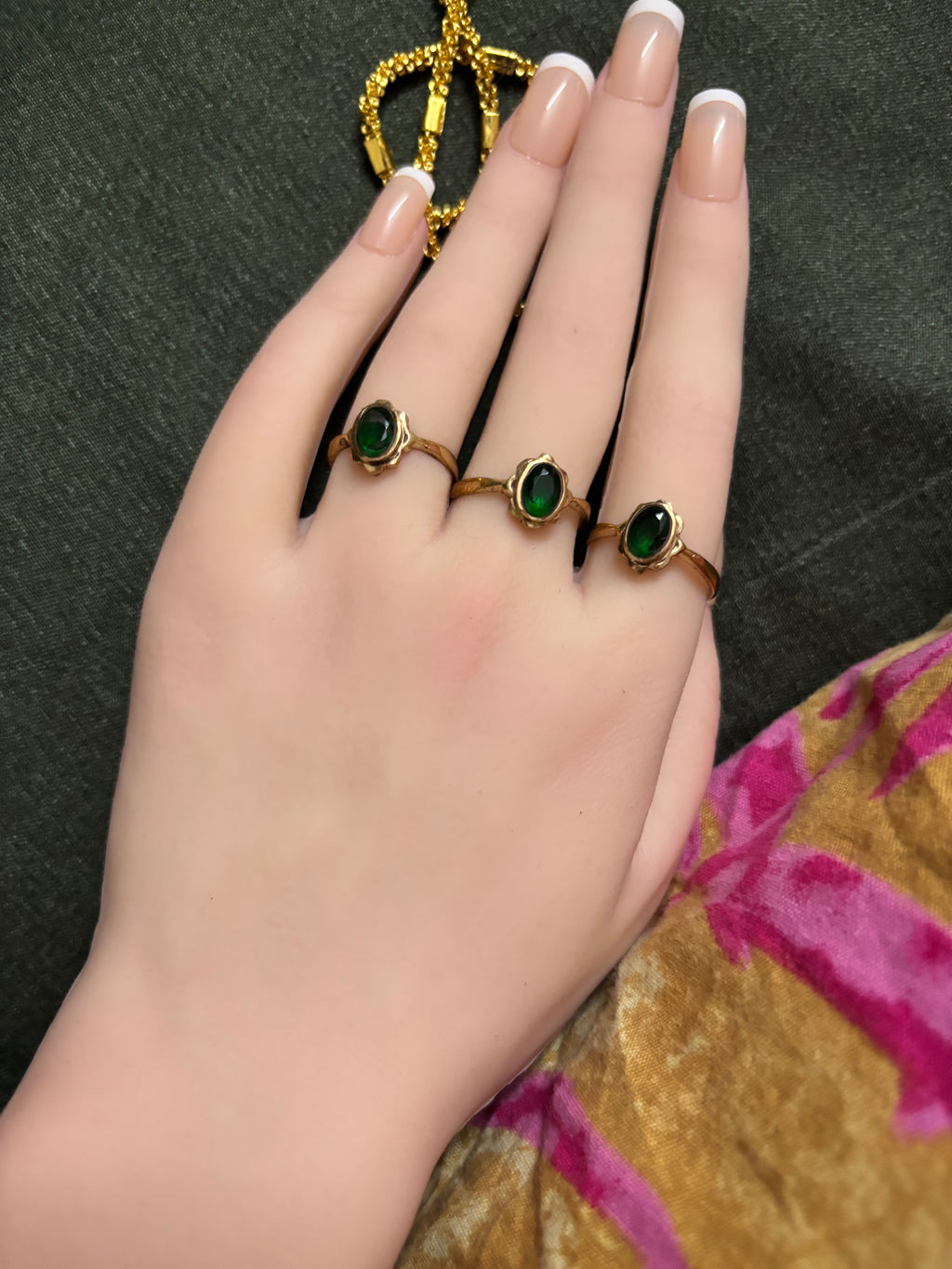 Pure pancha loha green stone ring