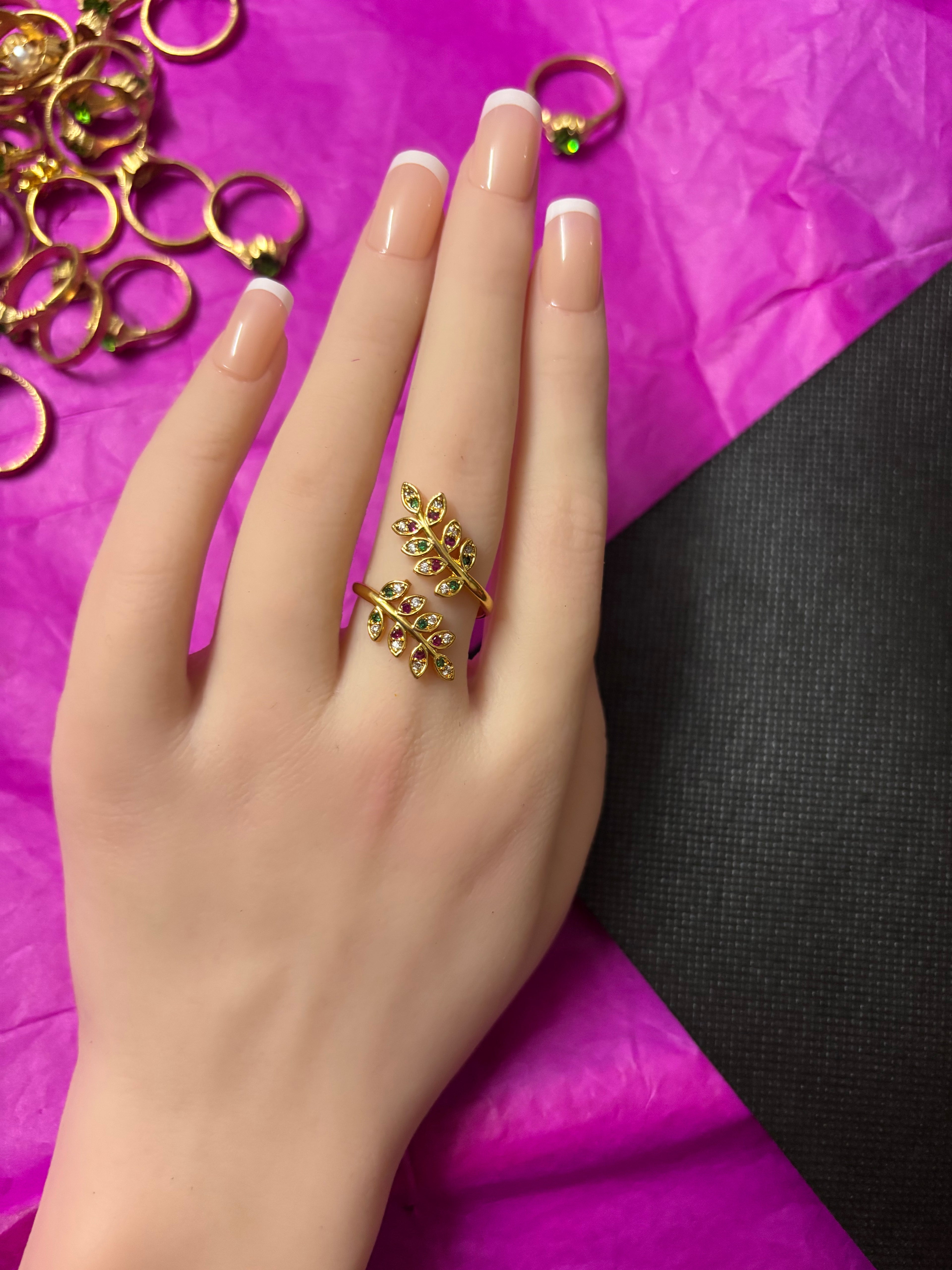 Pure PanchaLoha leaf Rings multi colour