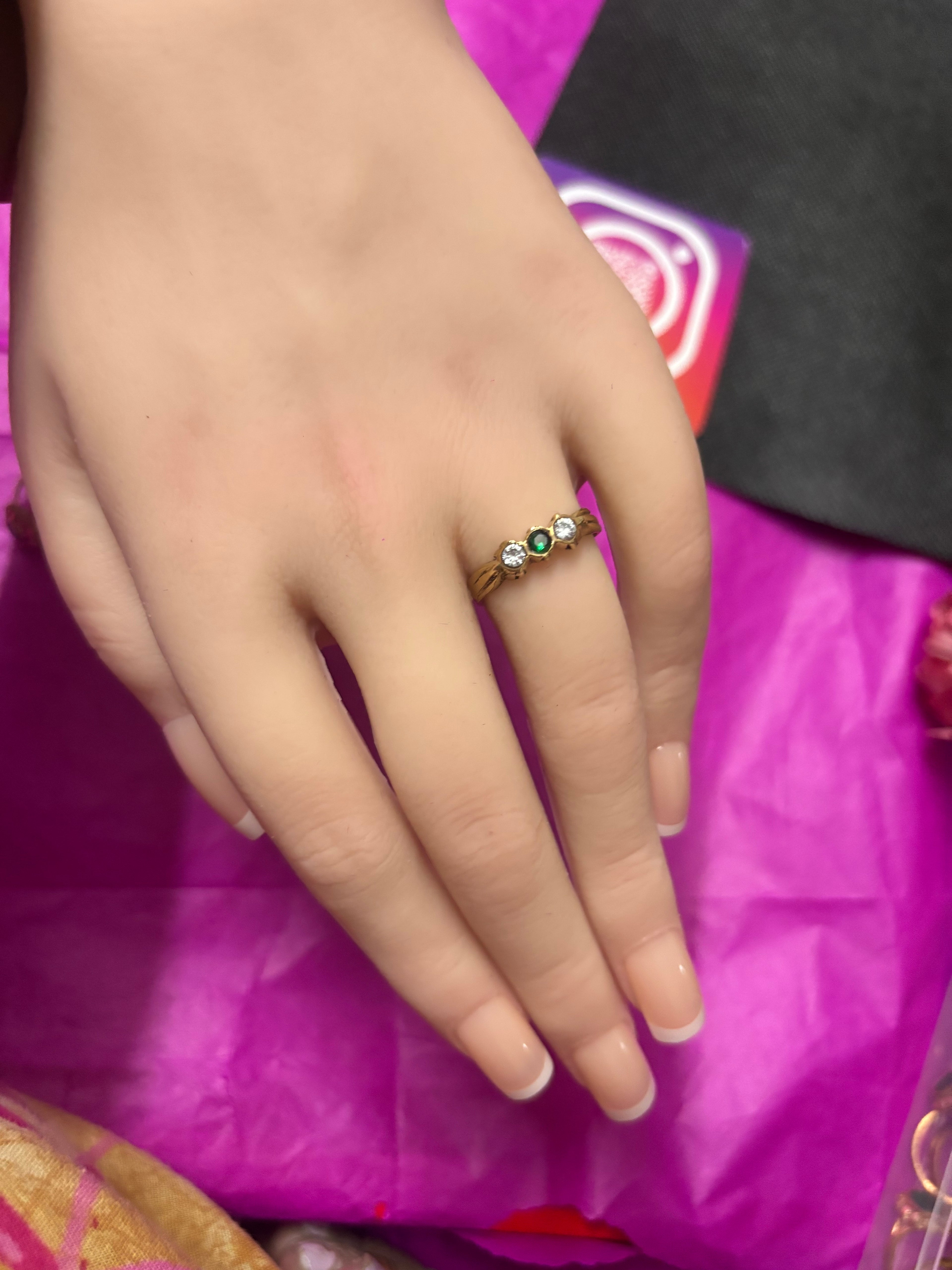 Pure pancha loha three stone rings single line