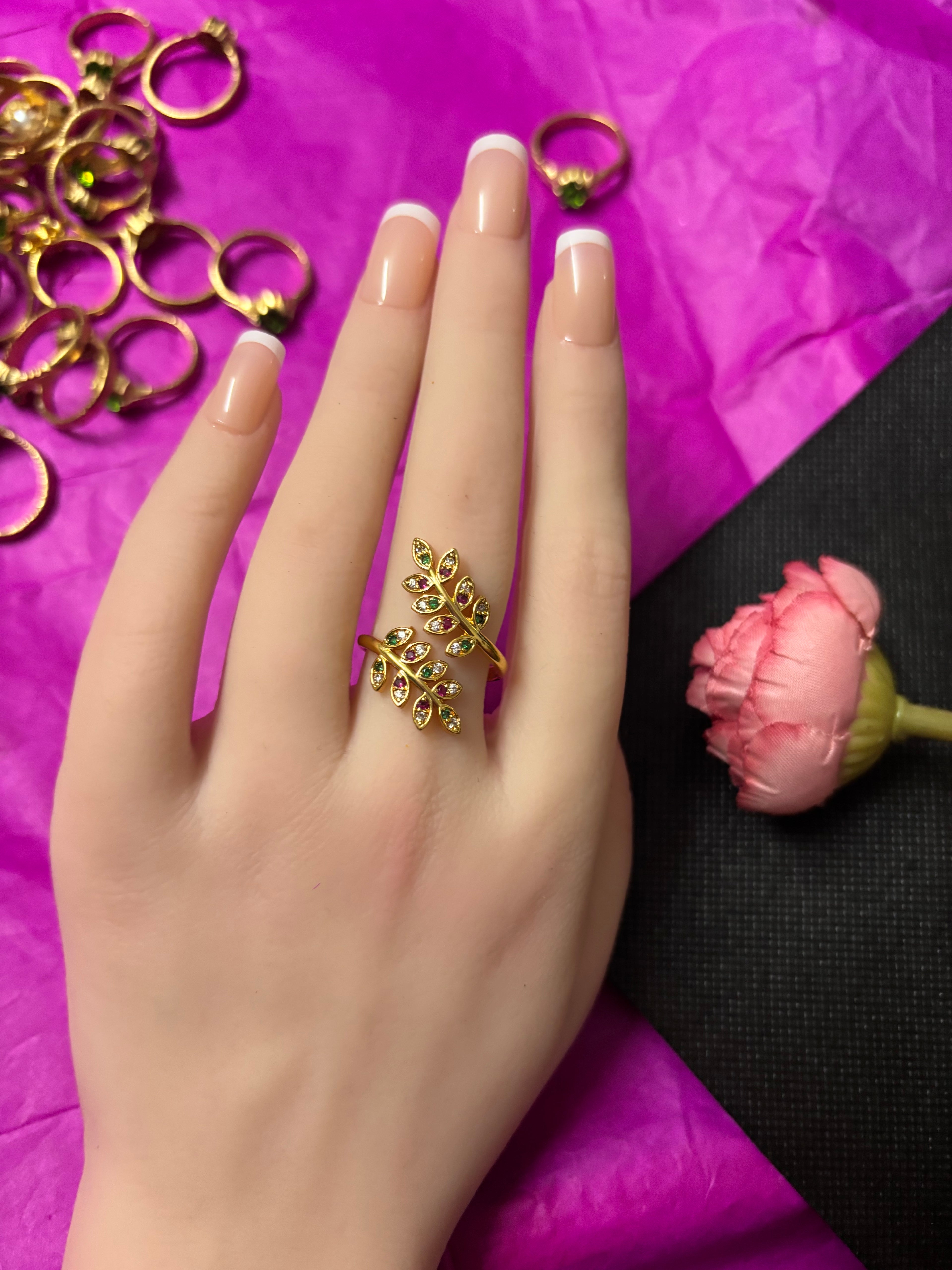 Pure PanchaLoha leaf Rings multi colour