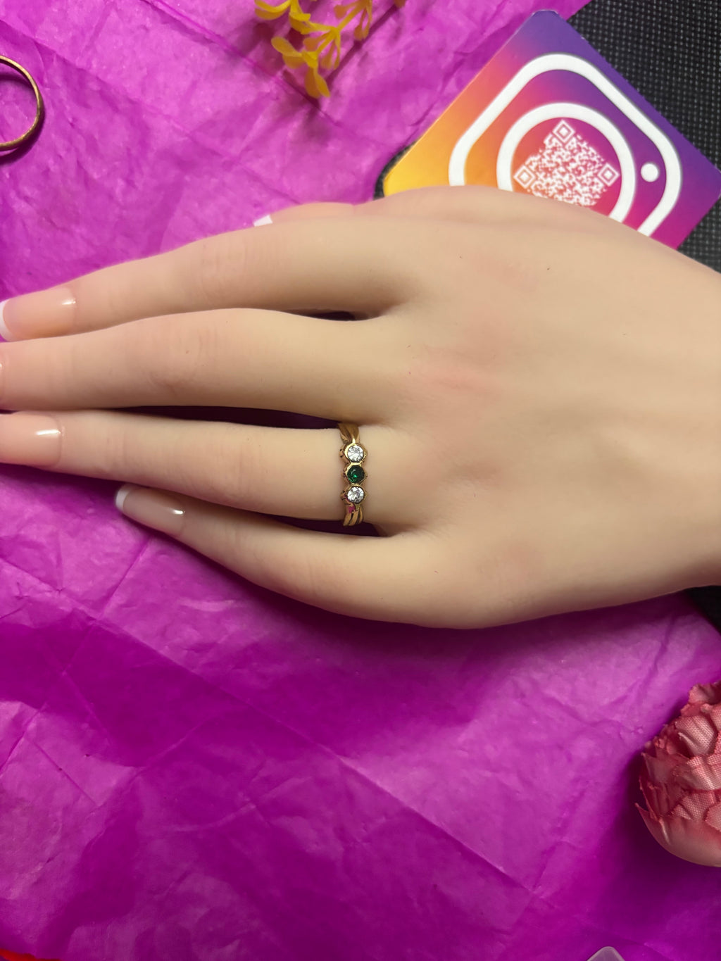 Pure pancha loha three stone rings single line