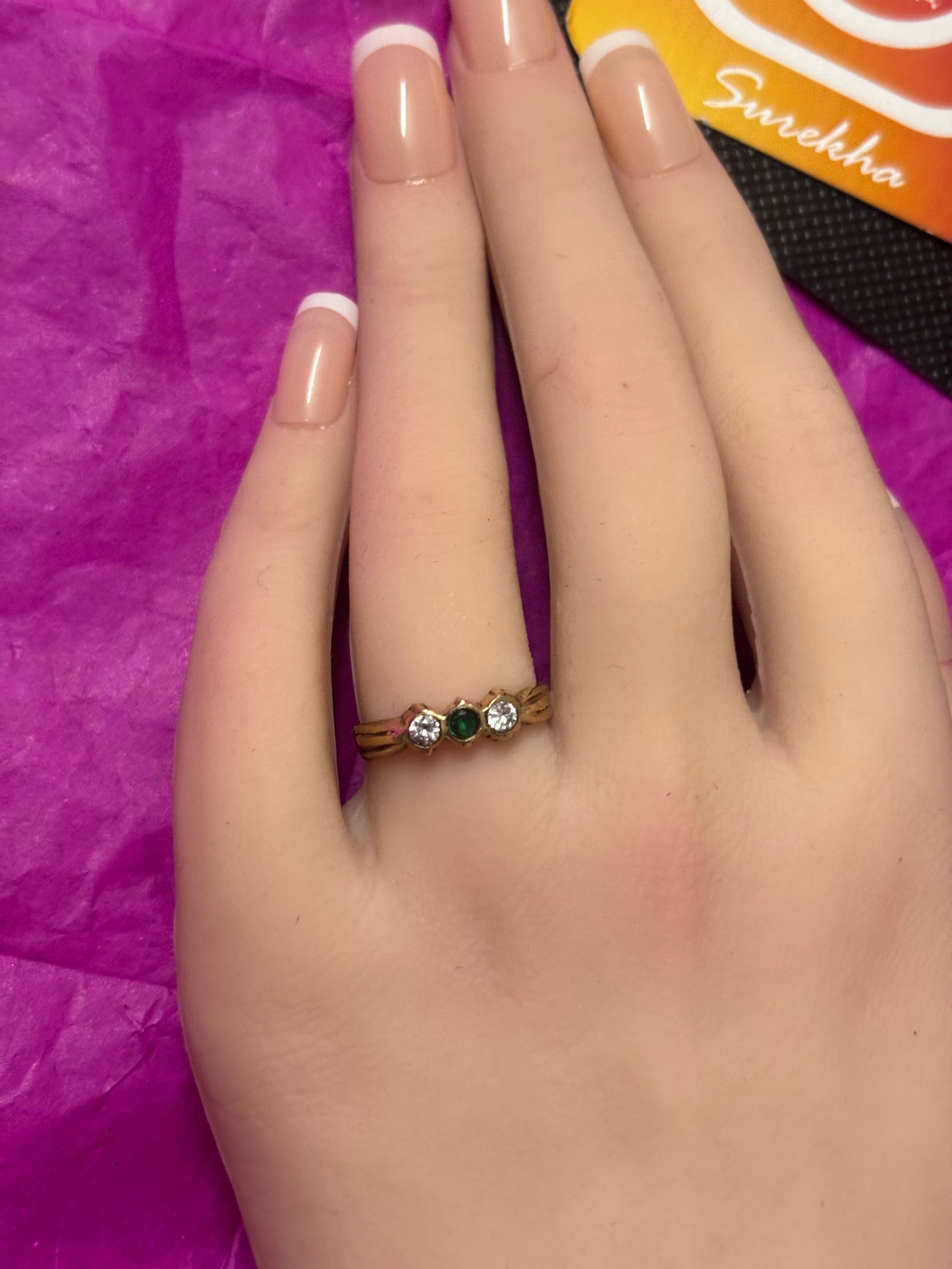 Pure pancha loha three stone rings single line