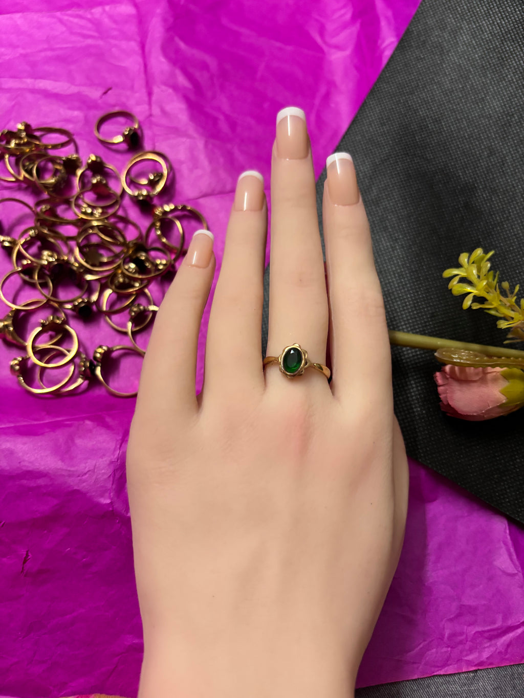 Pure pancha loha green stone ring