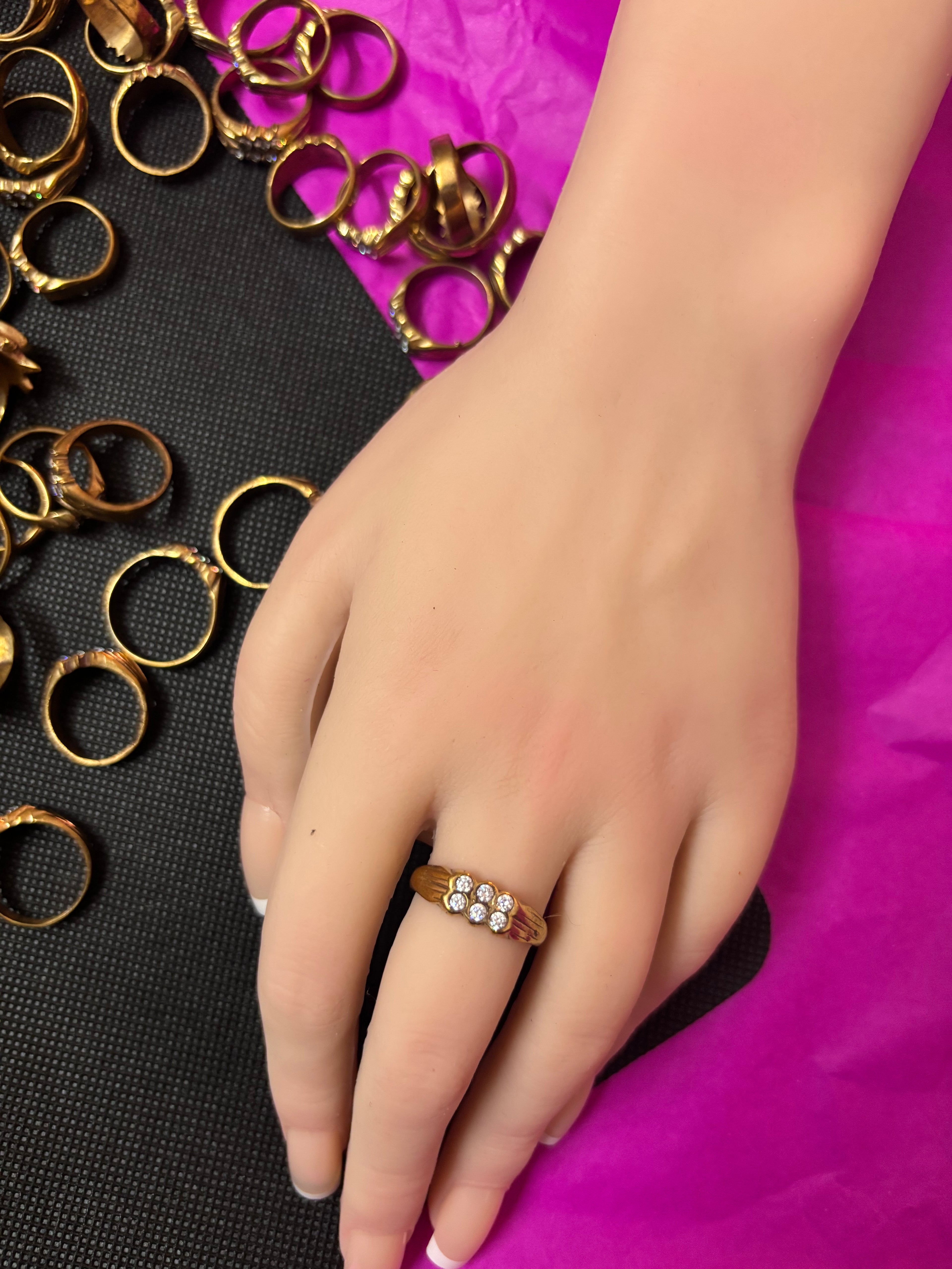 2 line white stone rings