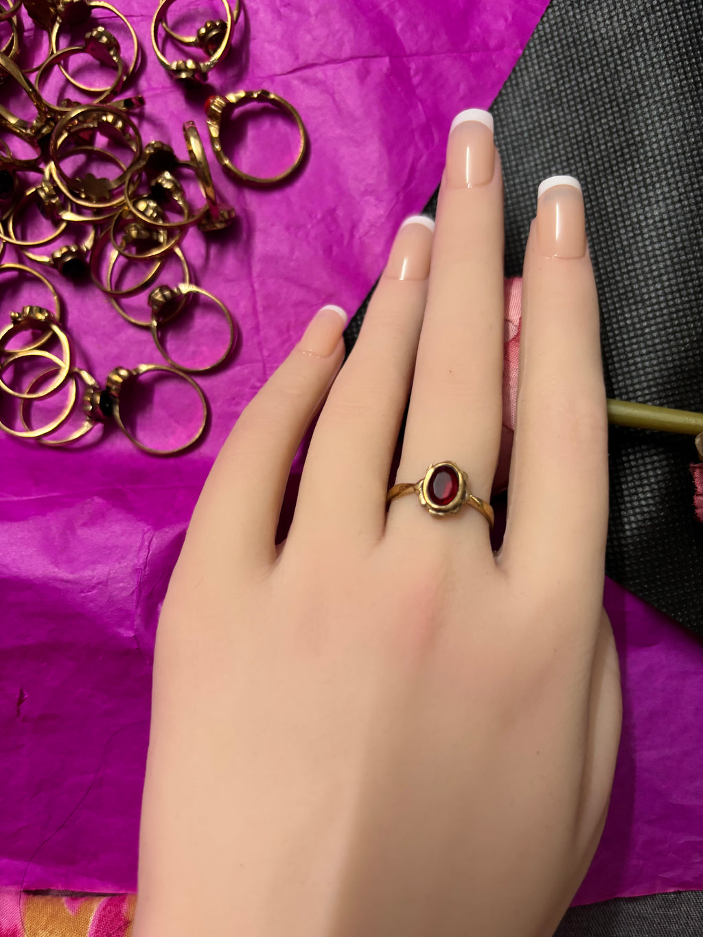 Pure pancha loha maroon stone rings