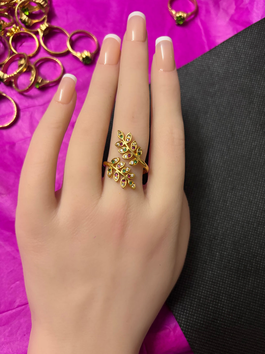 Pure PanchaLoha leaf Rings multi colour