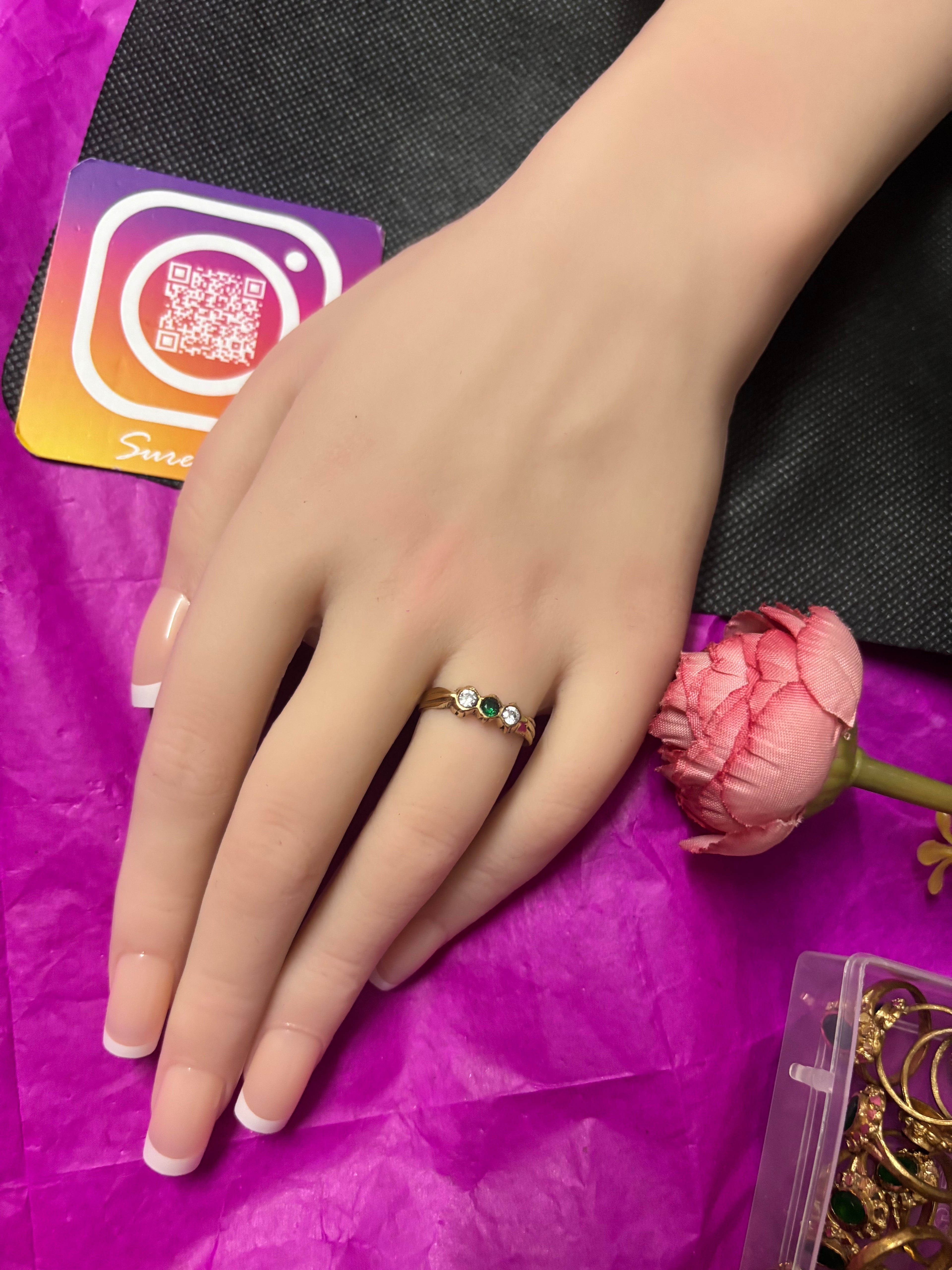 Pure pancha loha three stone rings single line