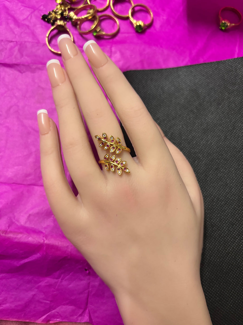 Pure pancha loha Leaf Rings white and pink