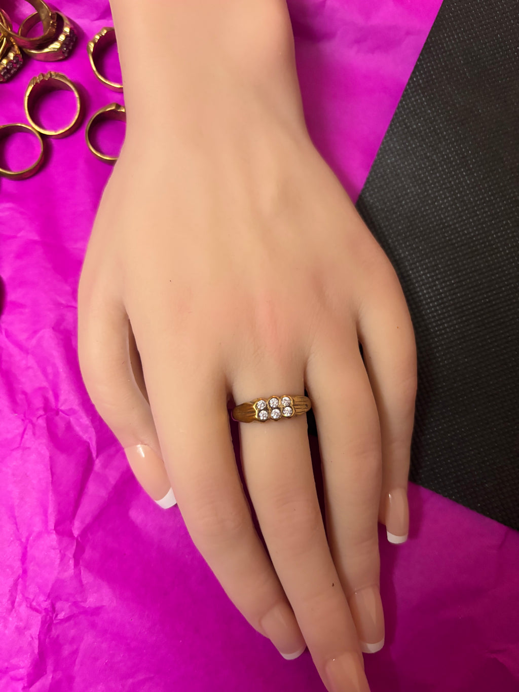 2 line white stone rings