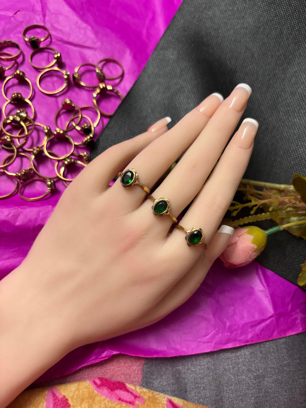 Pure pancha loha green stone ring