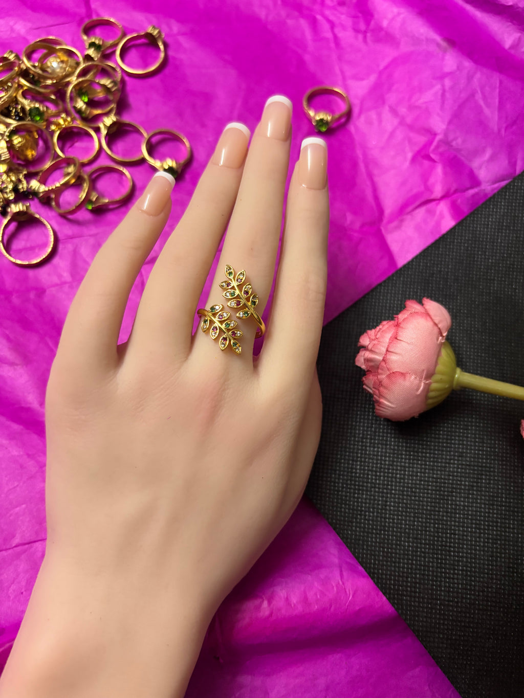 Pure PanchaLoha leaf Rings multi colour