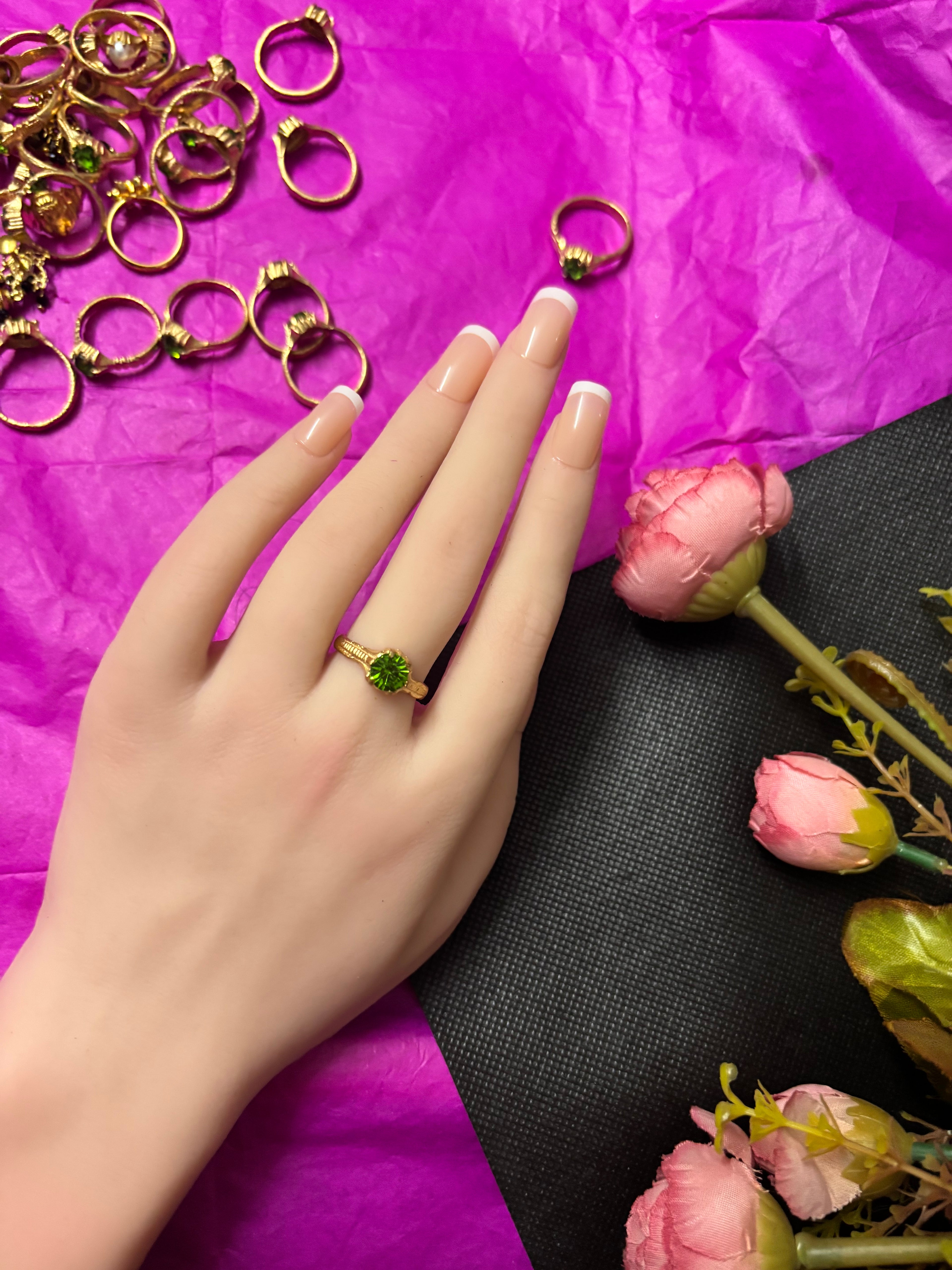 Pure PanchaLoha green stone ring