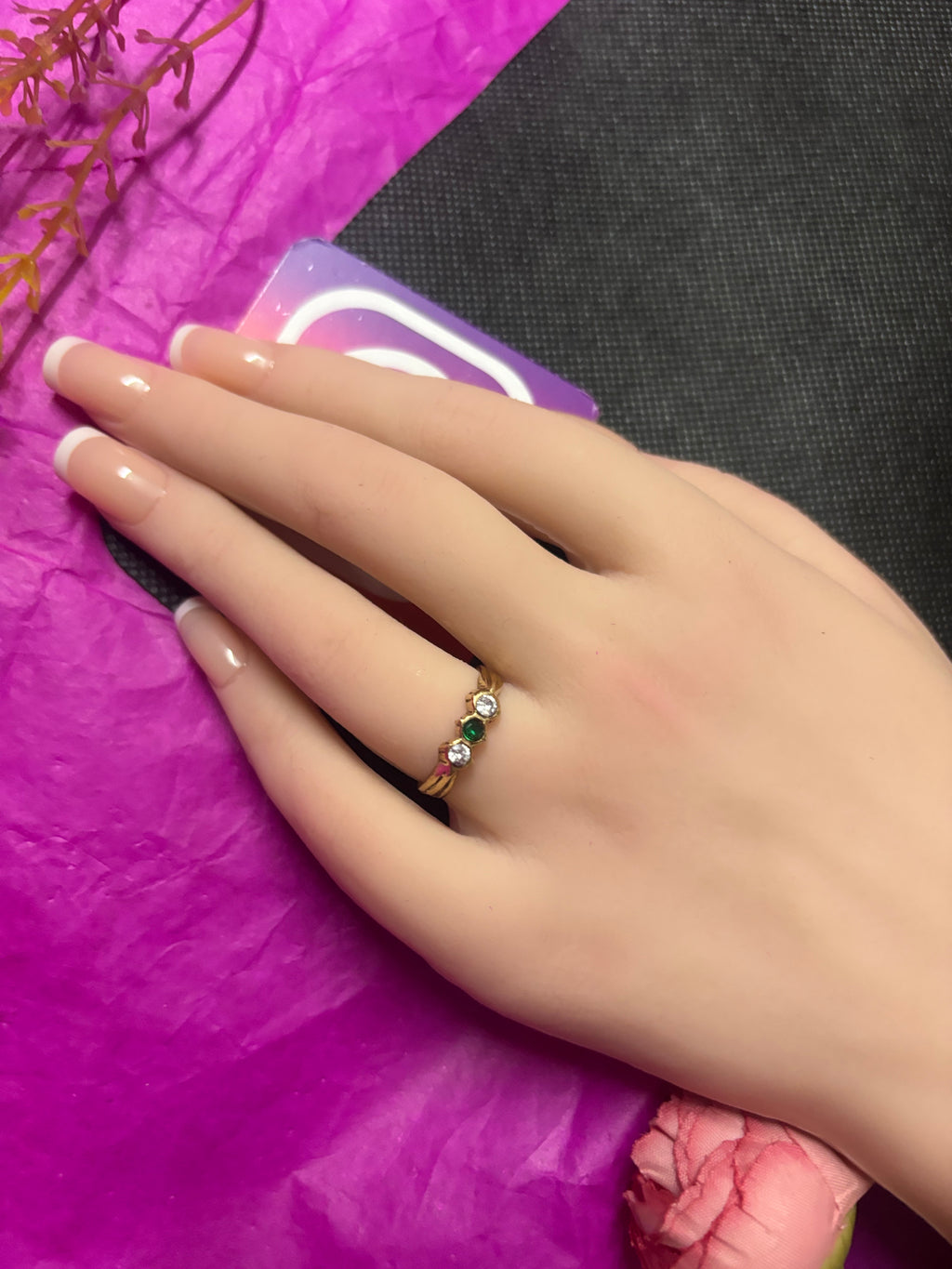 Pure pancha loha three stone rings single line