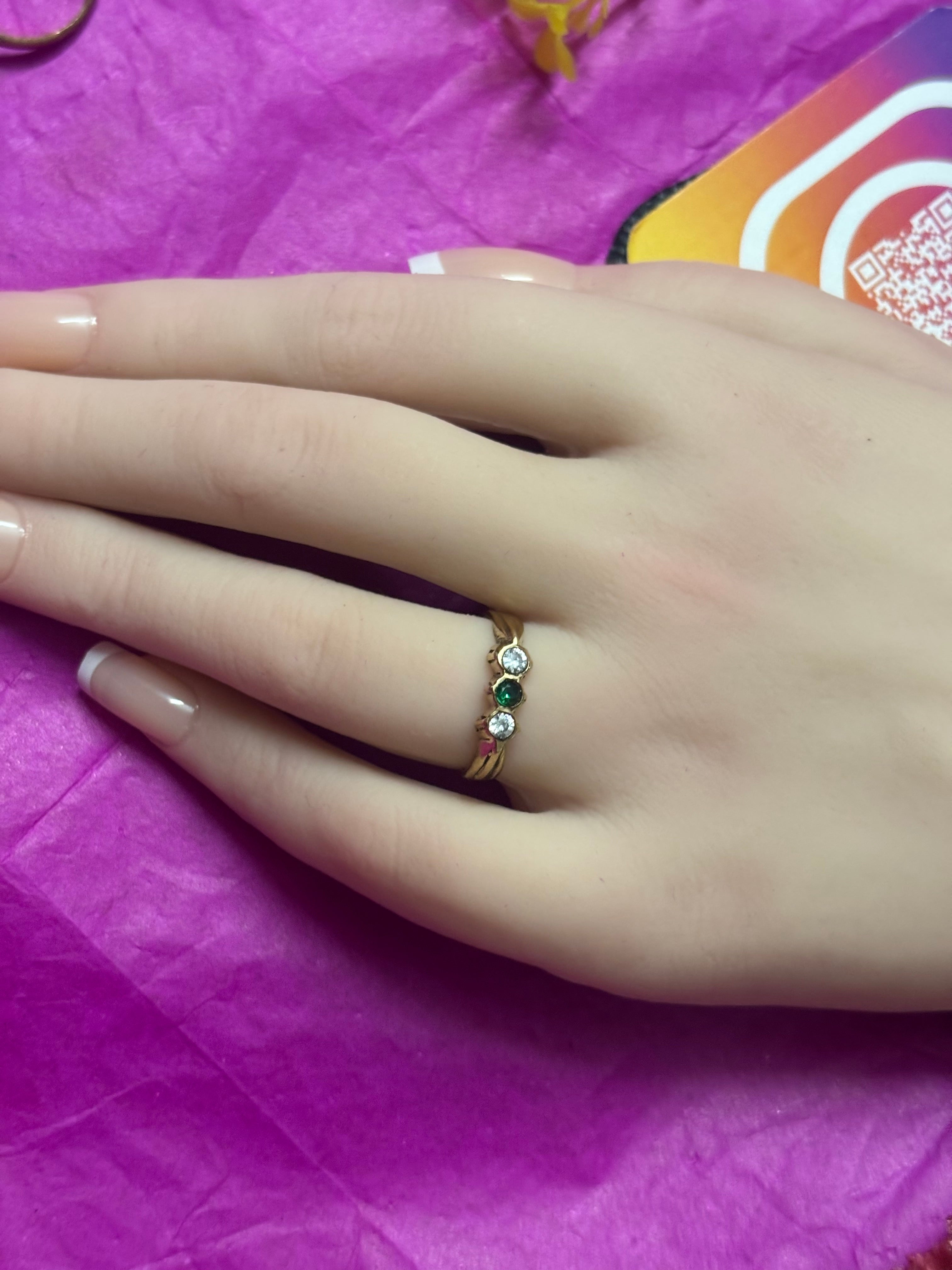 Pure pancha loha three stone rings single line