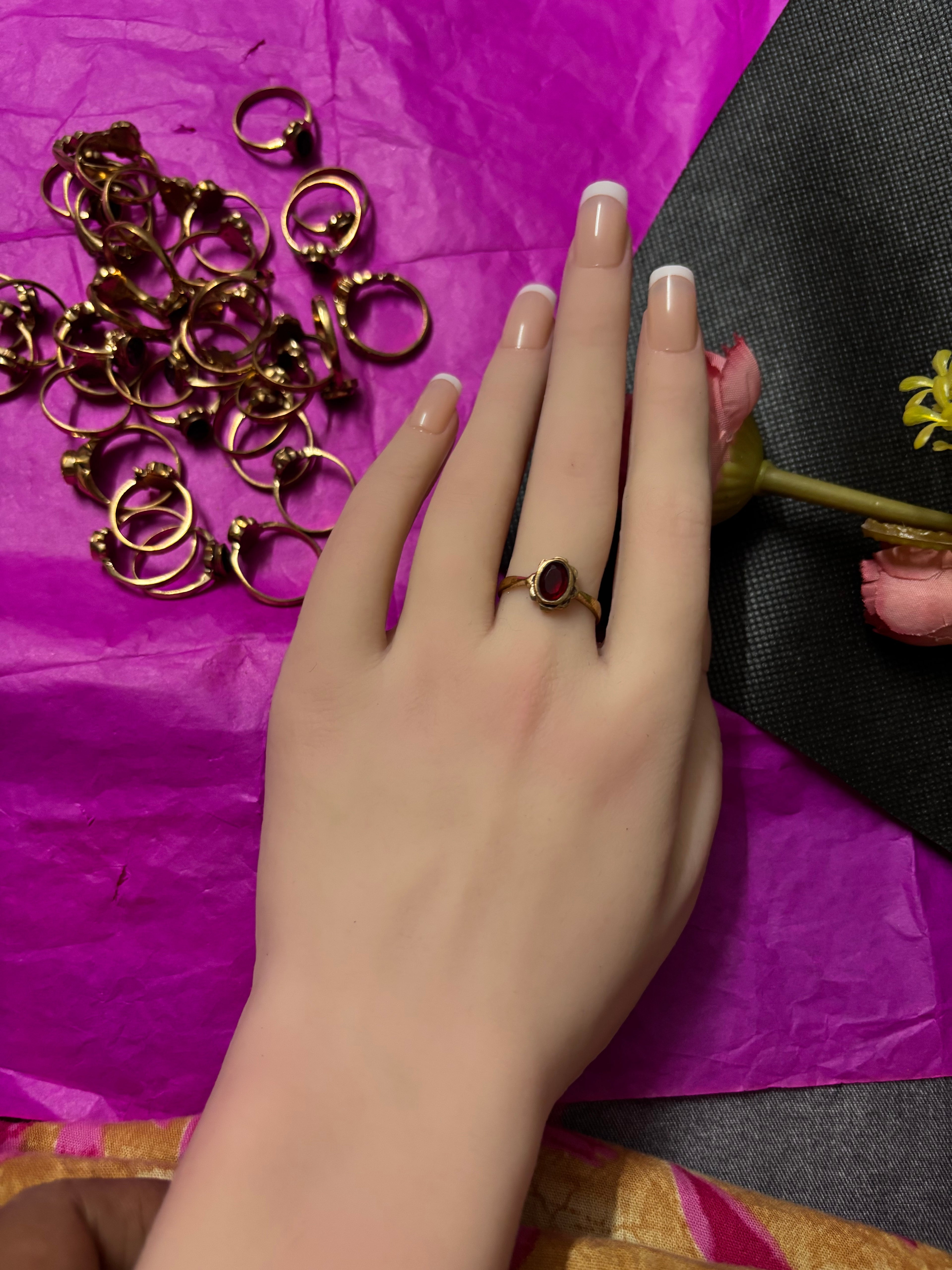 Pure pancha loha maroon stone rings