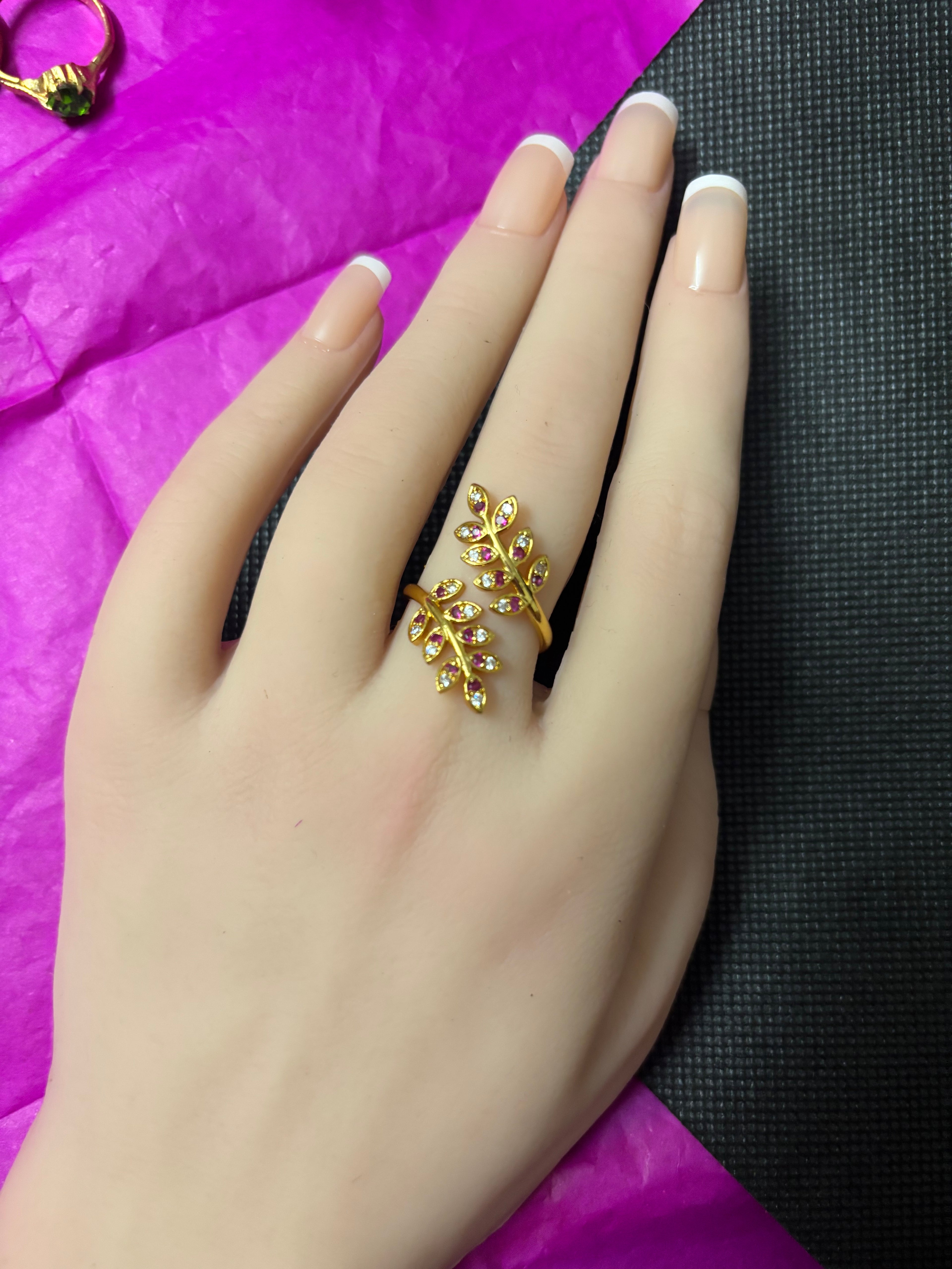 Pure pancha loha Leaf Rings white and pink