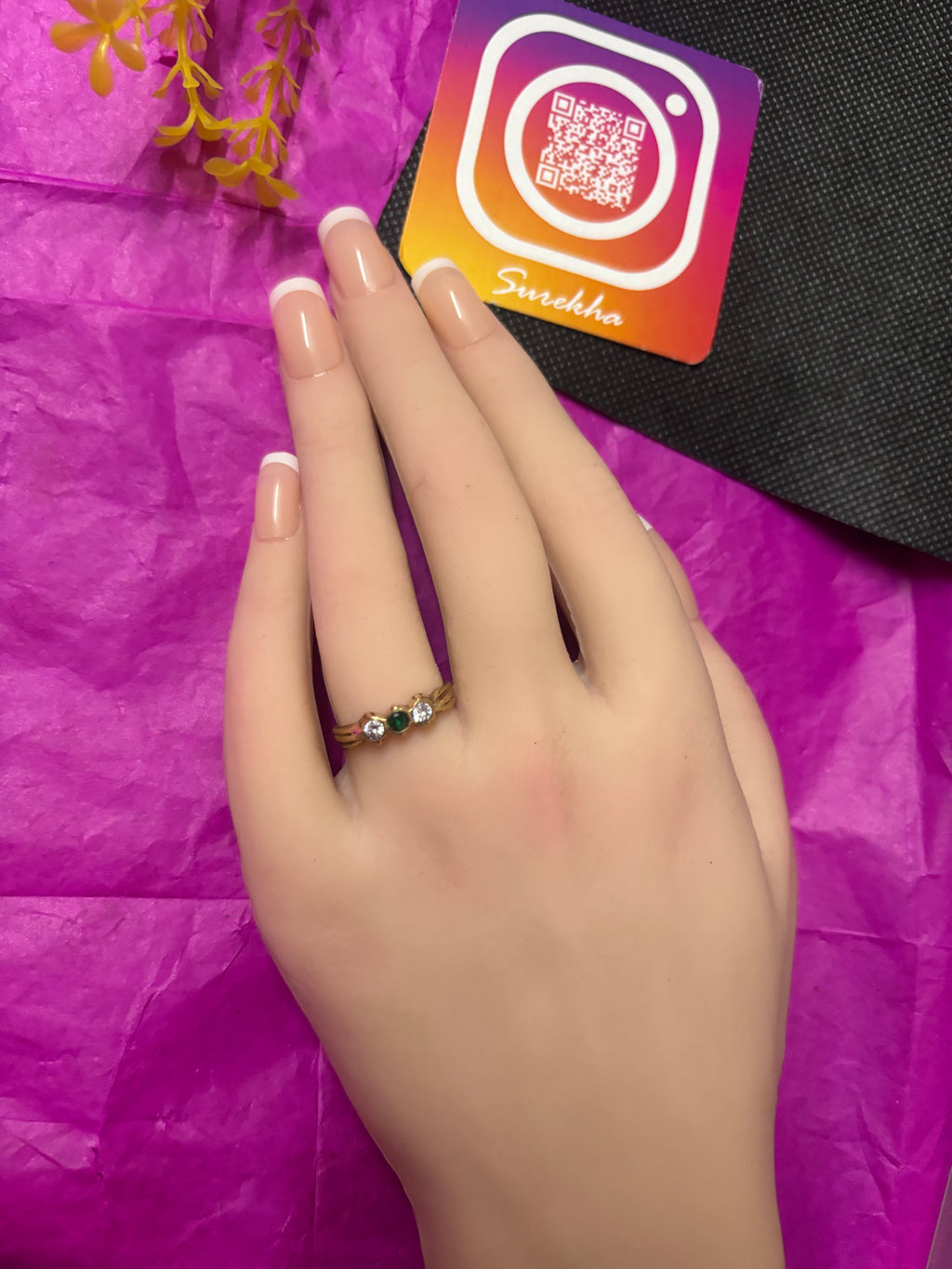 Pure pancha loha three stone rings single line